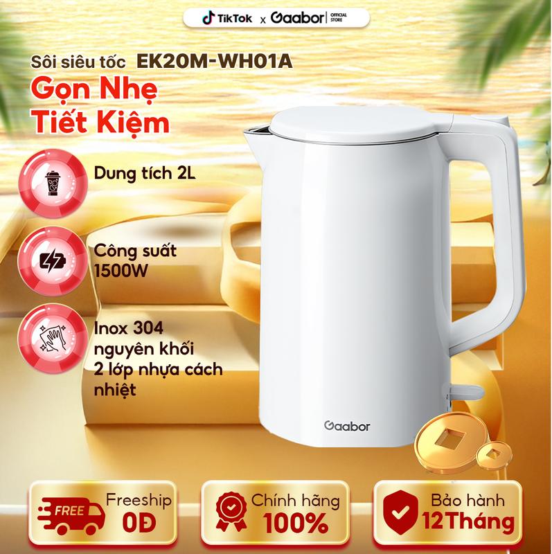 GAABOR x Phương HHL | Bình đun nước siêu tốc Gaabor EK20M-WH01A dung tích 2 lít công suất 1500W Inox 304 thép không rỉ vỏ nhựa chịu nhiệt cách nhiệt Đun Nước Ấm Siêu Tốc Đun Nước Ấm Siêu Tốc Bình Đun Nước Đun Siêu Tốc nhựa đun sôi nhanh ấm điện
