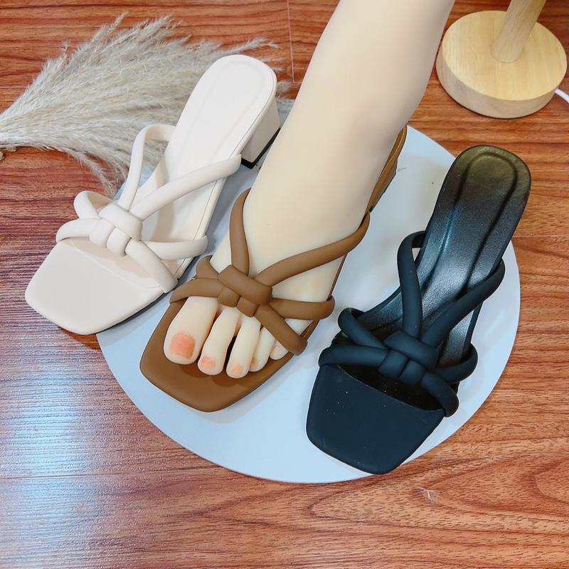 Guốc Nữ Quai Nhung Sáp Mềm Thắt Nút Basic Đế Trụ Cao 5 Phân và 7 Phân - G85