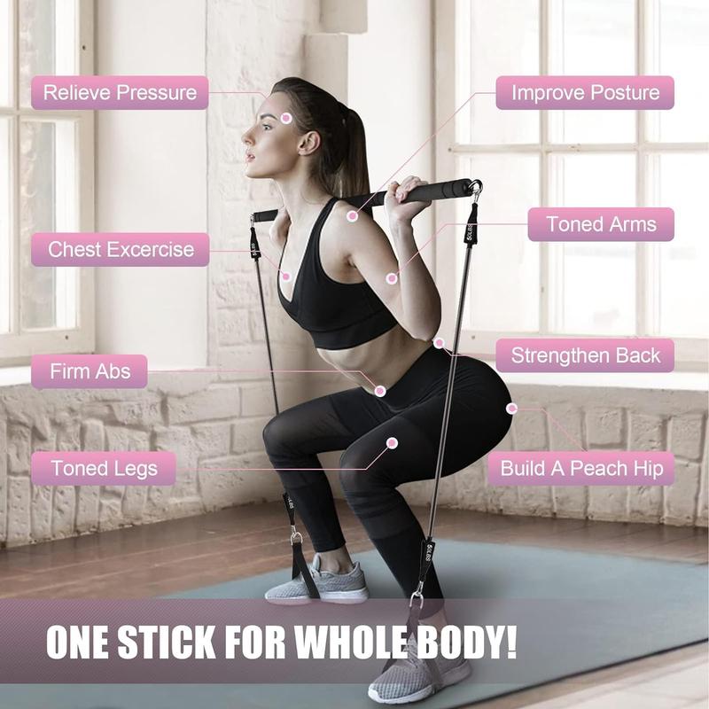 Product Introduction of Pilates Bar Kit with Resistance Bands, WeluvFit Portable Exercise Fitness Equipment for Women &amp; Men, Home Gym Workout 3-Section Stick Squat Yoga Pilates Flexbands Kit for Full Body Shaping 11