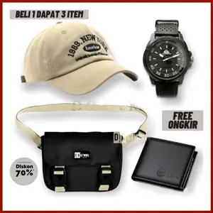 Super hemat paket 4 item tas + topi +jam + dompet