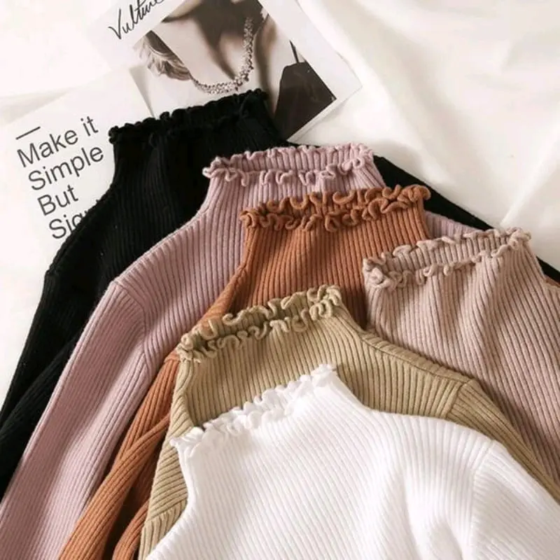Sweater Turtleneck Rajut / Atasan Kriwil Rajut / Kerah Tinggi