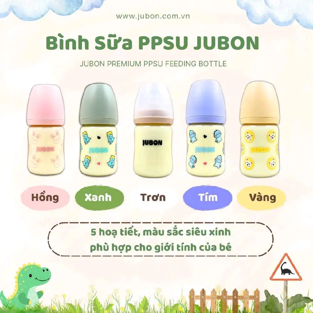 Tặng kèm thêm núm - Bình sữa cho bé Jubon ppsu cao cấp 170ml/270ml máy pha sữa tự động Kem