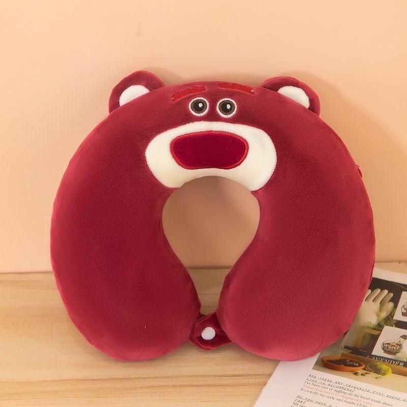 Gối kê cổ chữ U hình gấu Lotso Bear, gấu dây tây Toy Story Miniso mềm mại dễ thương