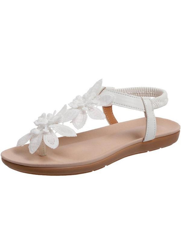 Women's Fashionable Flower Decorated Slingback Sandals, Casual Boho Style Flat Sandals for Beach Vacation, All-match Commuter Shoes for Work & Daily Wear 2