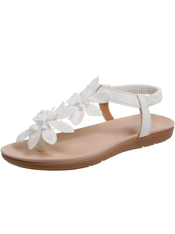 Women's Fashionable Flower Decorated Slingback Sandals, Casual Boho Style Flat Sandals for Beach Vacation, All-match Commuter Shoes for Work & Daily Wear 2