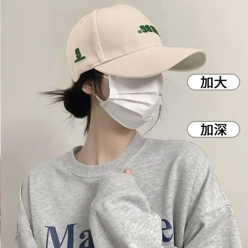 3D Hard Brim Baseball Cap for Women New Deep Crown Versatile Hard Brim Ins Style Sun Protection Face Slimming Letter Embroidery Duckbill Cap 3