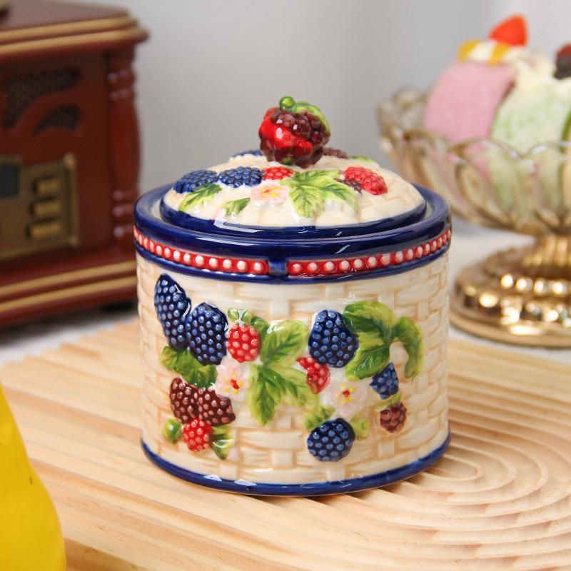 Fruit Pattern Ceramic Storage Jar, 1 Count Exquisite Hand Painted Seasoning Jar, Food Storage Container for Home Kitchen Dining Room, Utensils 4