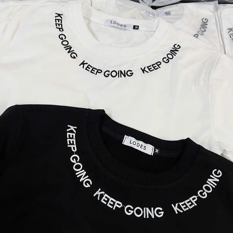 Áo thun nam Unisex cổ tròn thêu chữ vòng cổ,viền tay phối bo cổ phong cách trẻ trung Menswear Tre vl 3