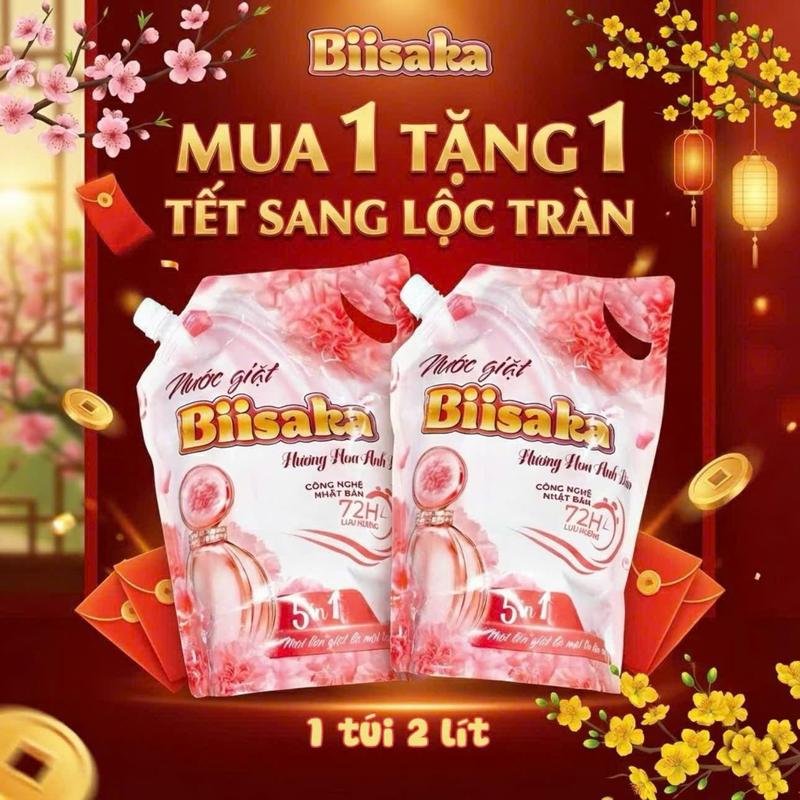 Nước Giặt Xả Biisaka Hương Hoa Anh Đào Bịch 2KG Thế Hệ Mới