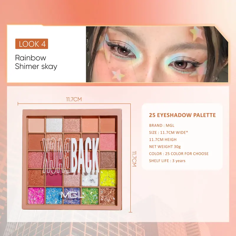 [Skistore] BPOM Eyeshadow Magic Square MGL Pallete 25 Full Color Shimmer Glitter & Matte Pigmented Eye-Catching 6