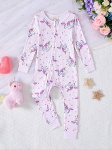 Boy's Cartoon Car Print Zip Up Ribbed Pajama Onesie, Cute Casual Comfy Long Sleeve Round Neck Pajama Jumpsuit for Boys, Kids Sleepwear for Summer