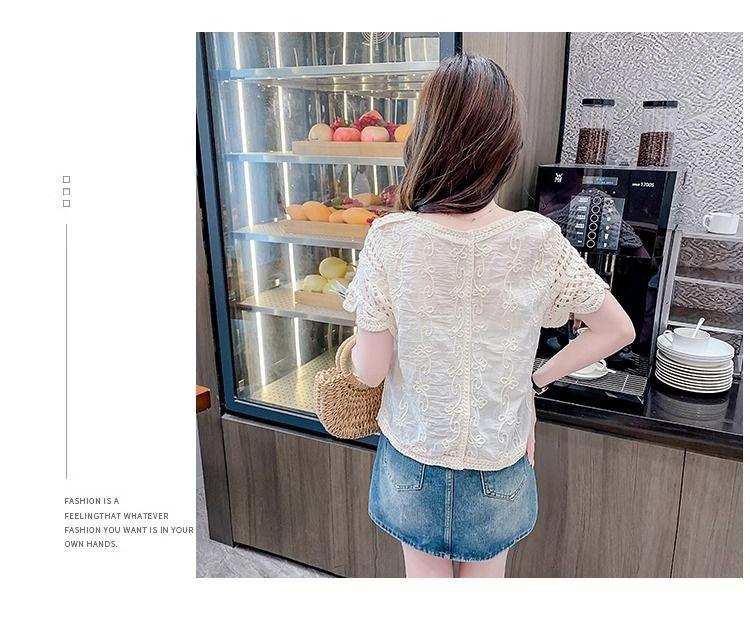 Product Introduction of Áo Cánh Ren khoét Cổ Chữ V, Thiết Kế Độc Đáo Dành Cho Nữ, Phong Cách Thanh Lịch, Trẻ Trung, Bó Sát, Áo ngắn Tay Bộ Sưu Tập Người, Mùa Hè 2024, Hàng Mới Về, [3311] 11