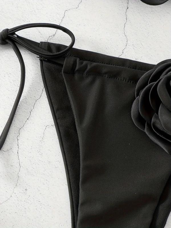 Two-Piece Set Women's Plain Appliques Knot Bandeau Bikini Set, Casual Strapless Swim Bra & Tie Side Swim Panty Set, Ladies Summer Swimwear for Beach Holiday Vacation 8