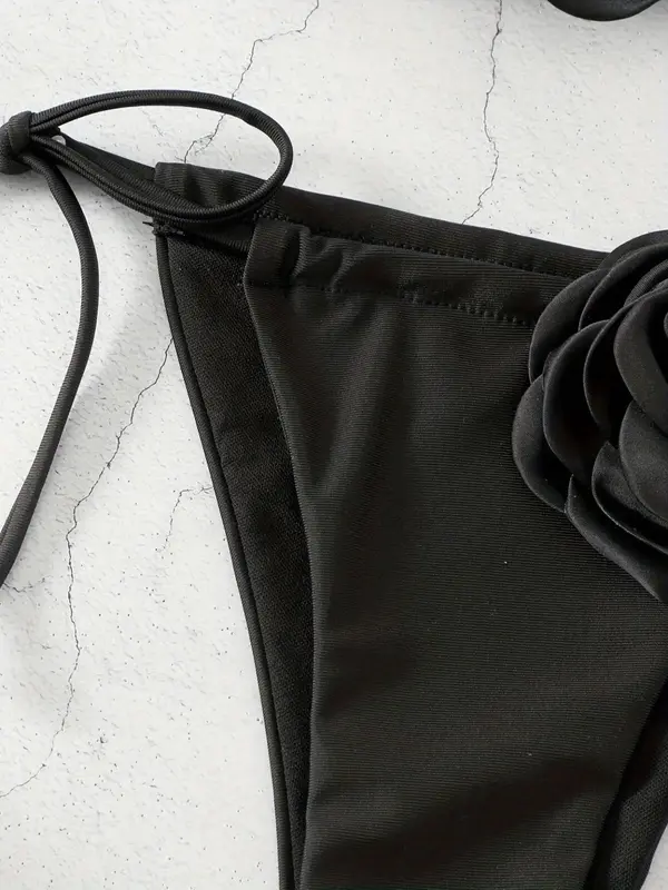 Two-Piece Set Women's Plain Appliques Knot Bandeau Bikini Set, Casual Strapless Swim Bra & Tie Side Swim Panty Set, Ladies Summer Swimwear for Beach Holiday Vacation 8