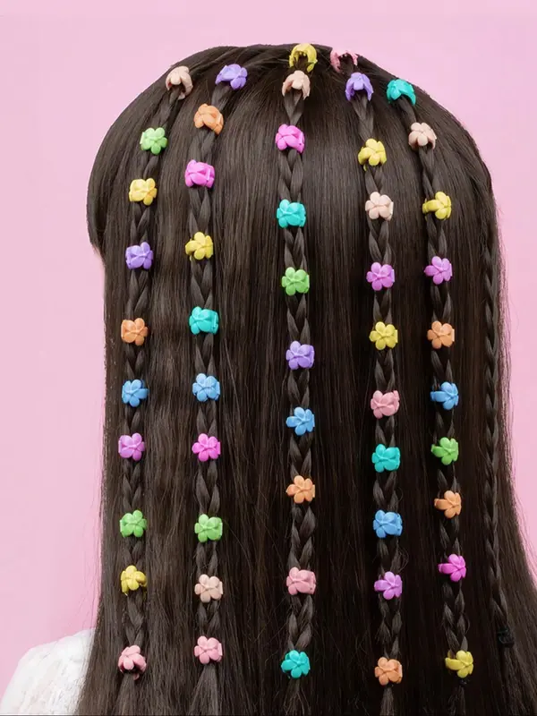 Random Color Cute Mini Flower Design Hair Clip, Colorful Hair Accessories for Women & Girls, Simple Style Plain Color Temperament Seamless Bangs Clip for Party, Daily Clothing Decor, Barrettes 0