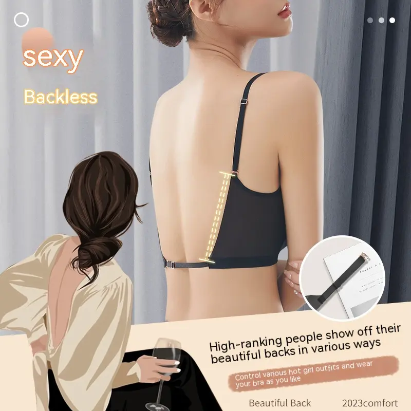 U-Shaped Beauty Back Underwear Women's Small Chest Push-up Thin Sports Sling Invisible Seamless Bare Back Underwired Bra