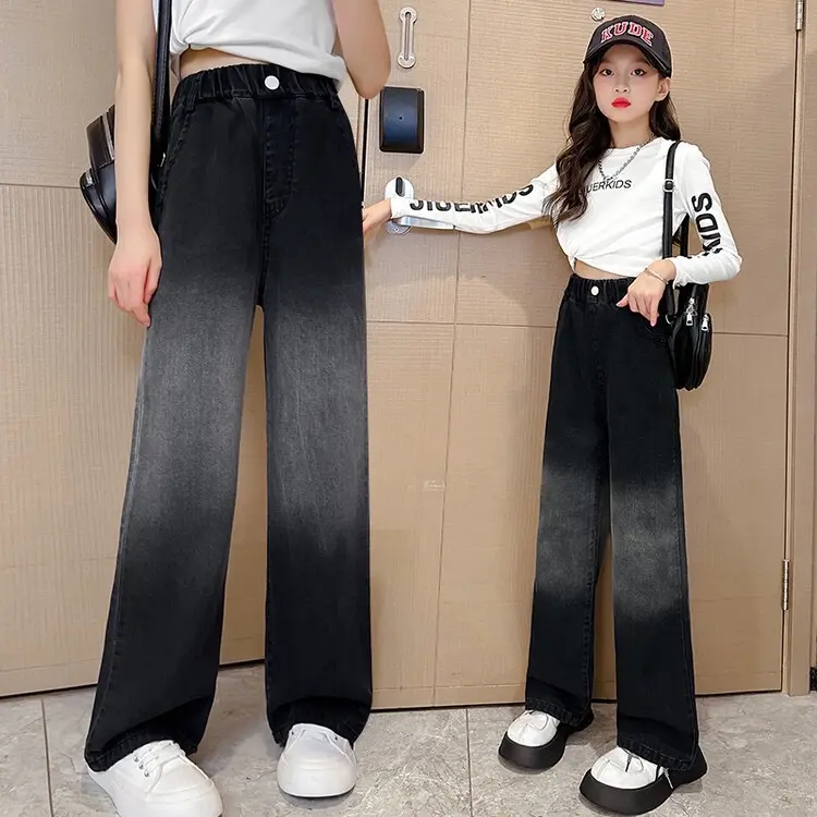 (VG) Quần jean suông ống rộng màu đen thời trang cho bé 14-45kg