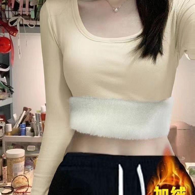 Áo Lót Lót Lông Cừu, Dày Dặn, Mùa Thu Và Mùa Đông, Áo Thun Dài Tay Vai, Đồ Lót Nữ Mùa Xuân Và Mùa Thu, Giữ Nhiệt, Mỏng Vừa Vặn, Áo Ôm Sát, Dễ Phối Đồ, 2024 3