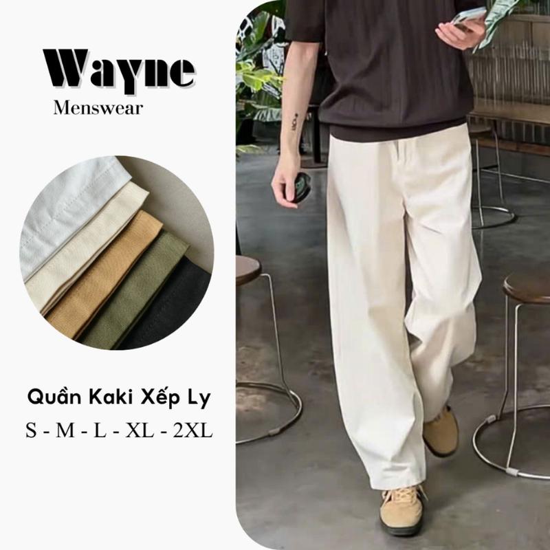 【 Mẫu bán chạy】 【Mới 2026】 Quần Kaki Ống Rộng Xếp Li Wayne Relaxed Fit Kaki Pants Unisex Nam Nữ - Cạp bán chun Menswear