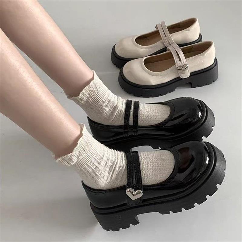 Product Introduction of Black Thick soled Small Leather 2024 Spring and Autumn New Le Fu with One Word Belt Mary Jane British Style Single Shoes for Women Footwear Girl 1