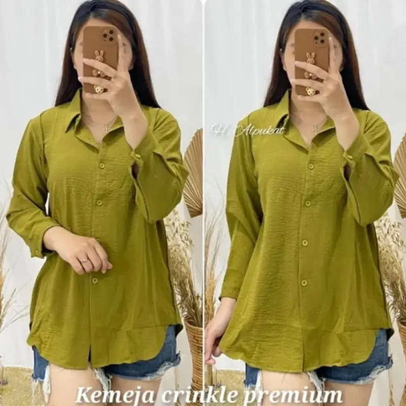 Kemeja polos crinkle wanita airflow/kemeja lengan panjang/kemeja polos wanita terbaru Atasan Airflow Panjang Baju Oversize Linen Dewasa Casual 0