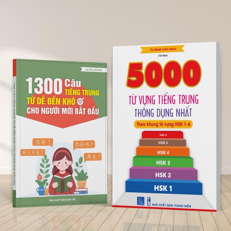 COMBO HỌC GIAO TIẾP TIẾNG TRUNG (SÁCH 1300 CÂU TIẾNG TRUNG TỪ DỄ ĐẾN KHÓ VÀ SÁCH 5000 TỪ VỰNG TIẾNG TRUNG THÔNG DỤNG NHẤT) có file luyện nghe