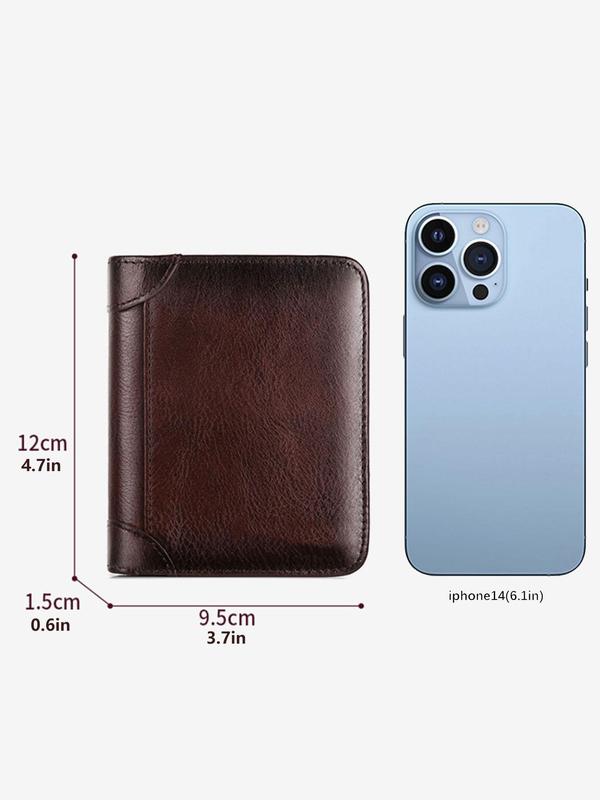 Men's Business Leather Plain Short Wallet, Trendy Casual Trifold Wallet with Multiple Card Slot, Vintage Card Holder for Men As Gift for Daily Use 4