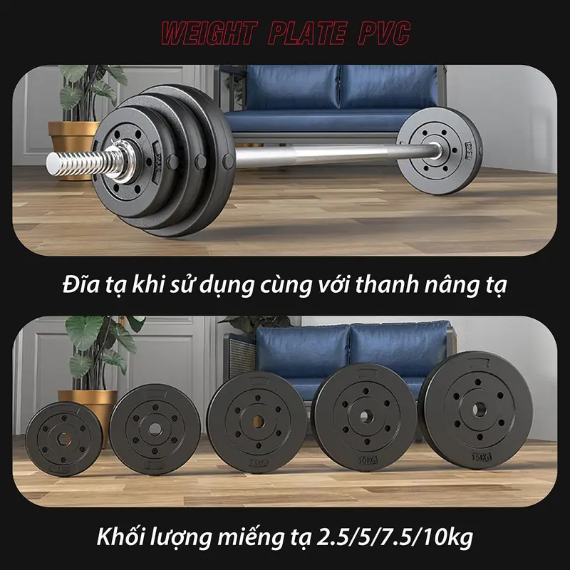 (PVC 5KG)THỂ THAO Bánh Tạ Nhựa Đặc Ruột - Tạ Miếng Nhựa - Sẵn Kho Giao Liền tạ  hợp 4