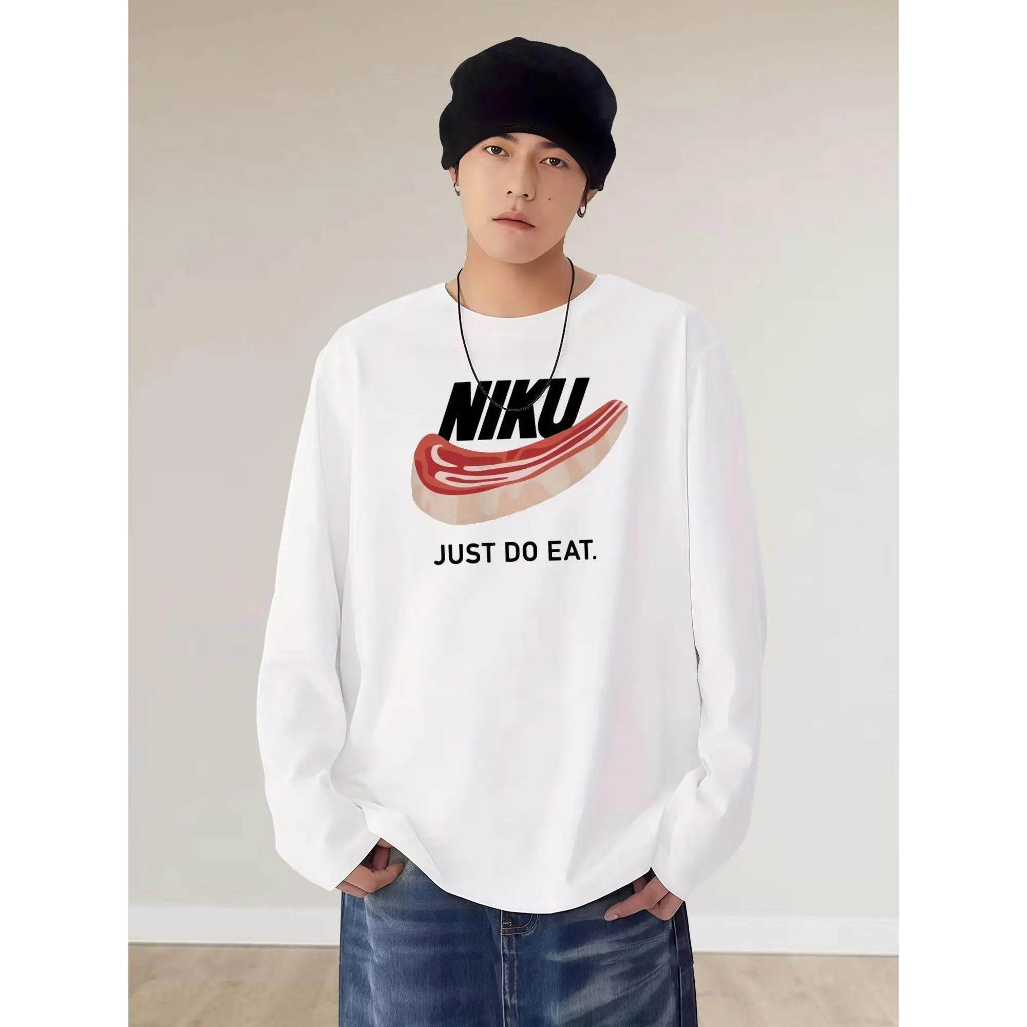 トップス Niku NIKU／JUST DO EAT】肉パロディロゴ 長袖Tシャツ メンズ レディース