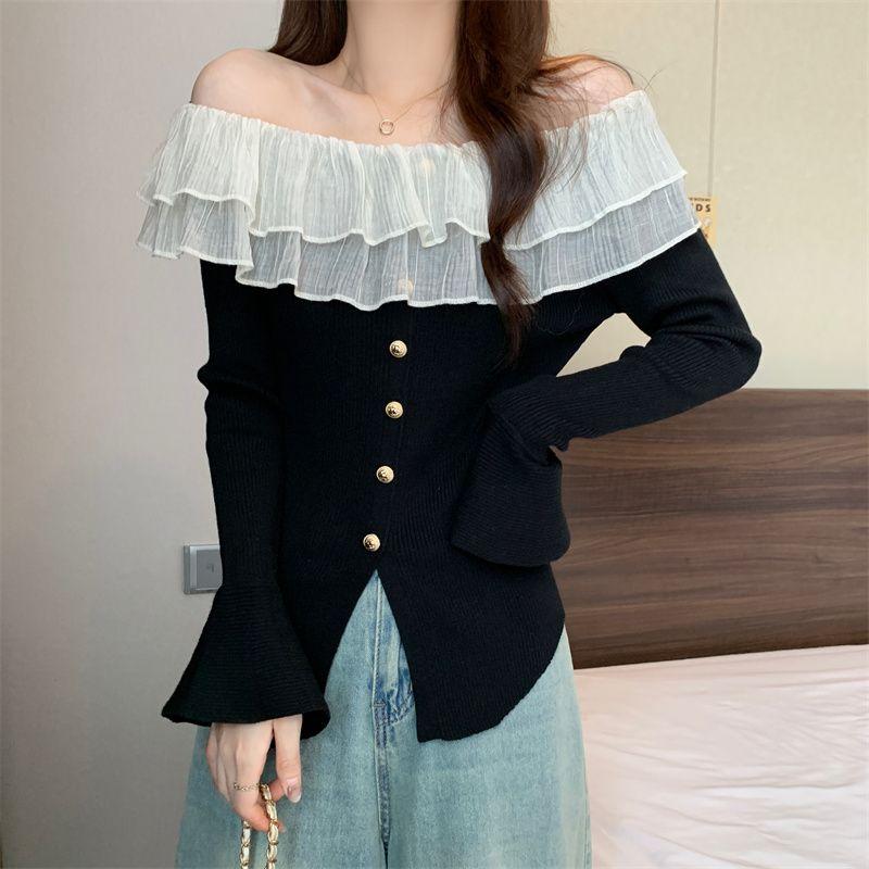 Product Introduction of Quần Áo Nữ, Ngoại Cỡ, Phong Cách Hàn Quốc Mới, Thiết Kế Đẹp, Màu Tương Phản, Nút, Áo Len Trễ Vai Độc Đáo Dễ Thương Và Gợi Cảm, Thời Trang Nữ Hàng Đầu 9