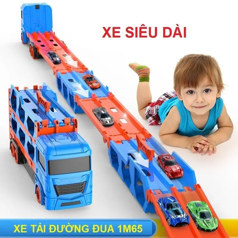 Xe tải 3 tầng kéo dài 1m6 kèm 6 xe cho bé Đồ Chơi Xe
