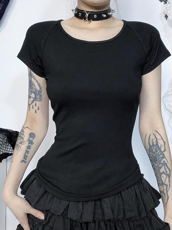 Women's Angel Print Contrast Mesh Tee, Punk Raglan Sleeve Round Neck T-shirt, Vintage 90s Graphic Tees, Ladies Clothes for Summer,  Fashion Icon 2