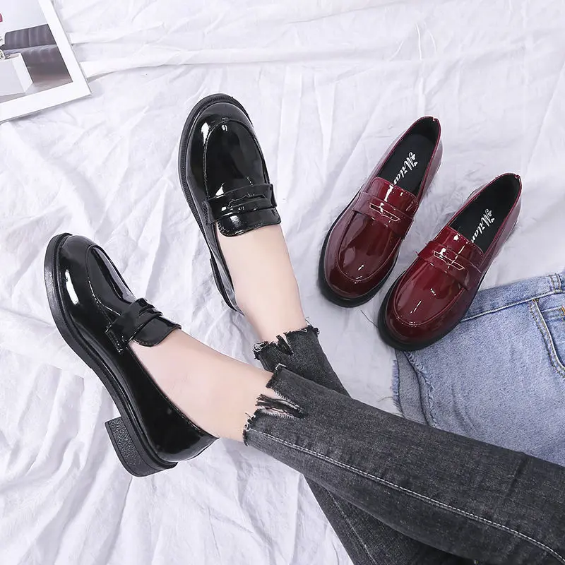 Giày Da, Phong Cách Anh Quốc Giày Lười Nữ, Dễ Phối Đồ, Giày Cao Gót, Giày Nữ Ngoại Cỡ 42 Và 44, Thích Hợp Cho Học Sinh Mùa Thu 4