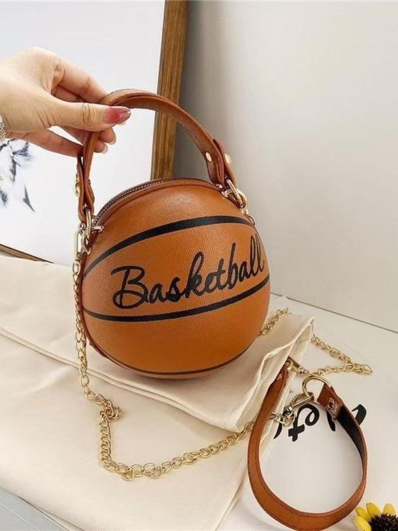 Product Introduction of Fashionable Basketball Design Crossbody Bag, Casual Pu Leather Zipper Handbag for Women, Trendy All-match Commuter Bag for Daily Used 0