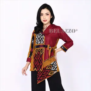 Atasan Blus Wanita - Blouse Batik Tenun Etnik Mix Katun Premium Moroon A03 Baju Kerja Kantor