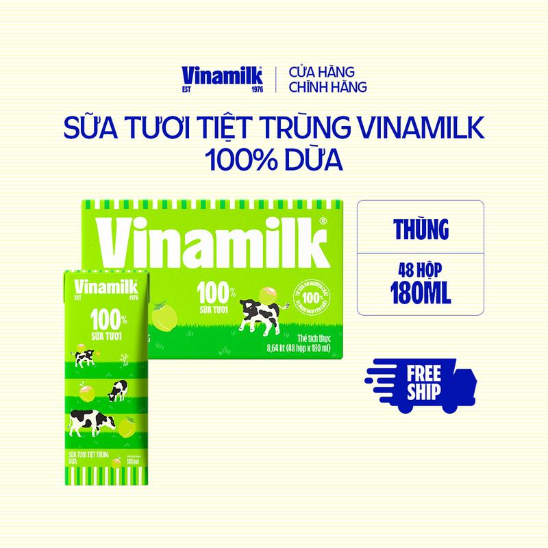 Thùng 48 hộp Sữa tươi tiệt trùng Vinamilk 100% vị Dừa 180ml