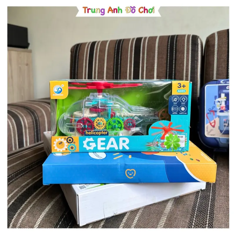 Đồ Chơi Máy Bay Trực Thăng Cơ Khí Trong Suốt Với Bánh Răng Di Chuyển Có Đèn Và NhạcToy  AG99L19 5