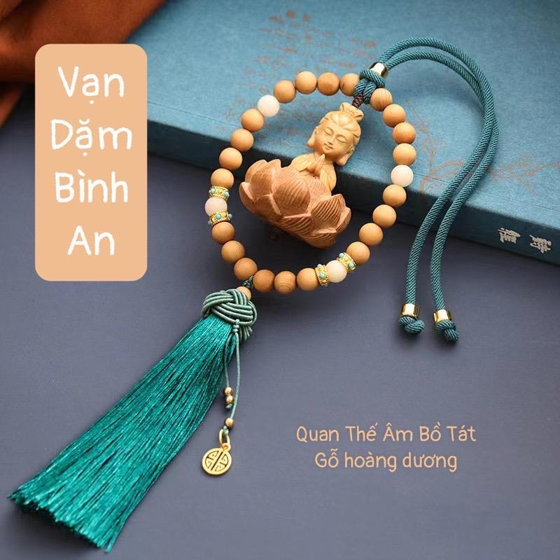 TẶNG TÚI GẤM ĐỎ Phật Thích Ca Quan Thế Âm Bồ Tát toạ đài sen gỗ hoàng dương trang trí gương chiếu hậu oto mang lại may mắn vạn dặm bình an vong lien