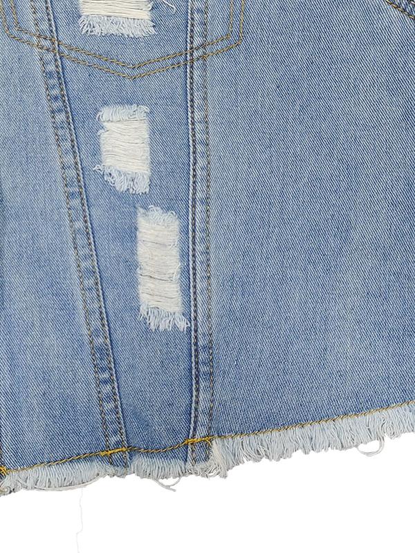 【Plus Size】 Distressed Button Fly Denim Jacket, Fashion Casual Collared Outerwear for Daily Outdoor Wear, Women Plus Clothing for Summer 6