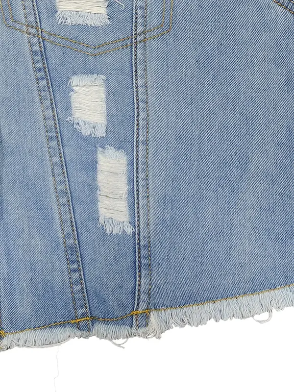 【Plus Size】 Distressed Button Fly Denim Jacket, Fashion Casual Collared Outerwear for Daily Outdoor Wear, Women Plus Clothing for Summer 6