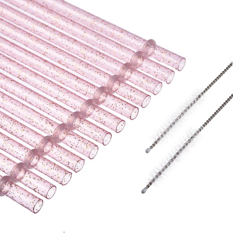 Reusable Drinking Straws with Cleaning Brush, 12pcs Durable Plastic Colorful Glitter Drinking Straws, Drinking Supplies Utensils for Home Kitchen Party Picnic Outdoor, Kitchenware 6