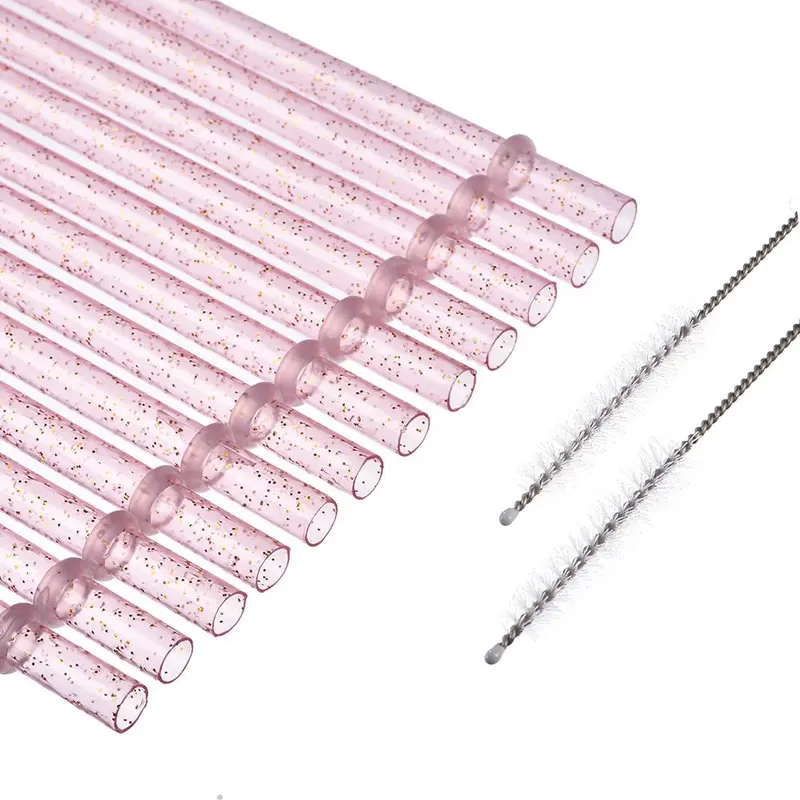 Reusable Drinking Straws with Cleaning Brush, 12pcs Durable Plastic Colorful Glitter Drinking Straws, Drinking Supplies Utensils for Home Kitchen Party Picnic Outdoor, Kitchenware  Drinks 6