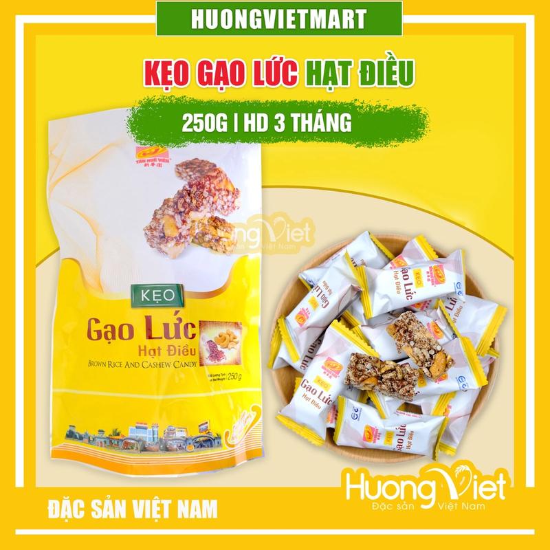 Kẹo gạo lức hạt điều cao cấp Tân Huê Viên 250g kẹo gạo lứt Sóc Trăng đặc sản HuongVietmart