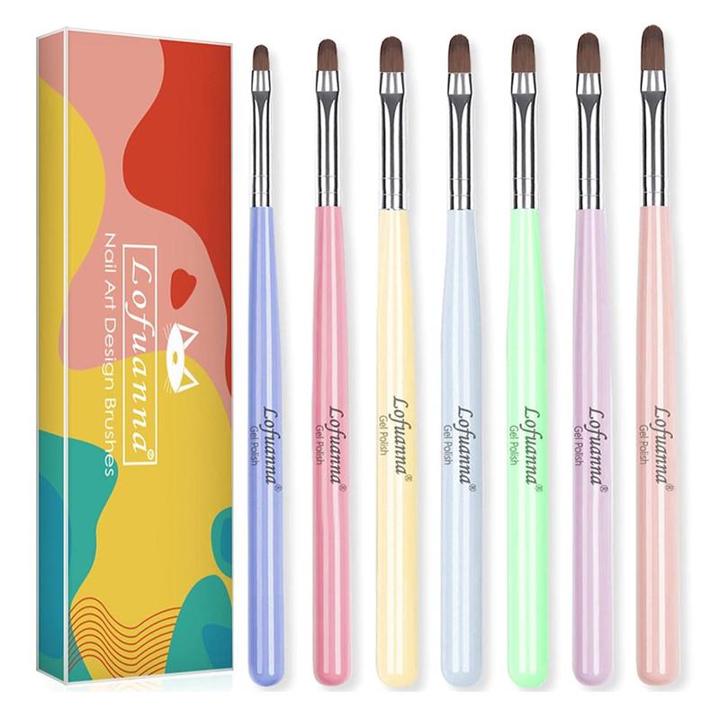 Gel Nail Brush Set, 7 Counts/set Poly Extension Gel Brushes with Box, Professional Nail Nail Art Design Tool Kit for Home and Salon Use 0