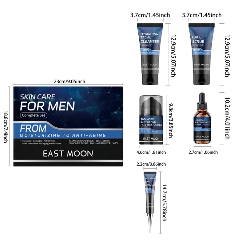 Men's Skin Care Kit & Manual Razor Set, Gentle Cleaning & Nourishing Skin Care Kit, Including Facial Cleanser, Scrub, Moisturizer, Serum & Eye Cream, Manual Shaving Kit, Comfort 1