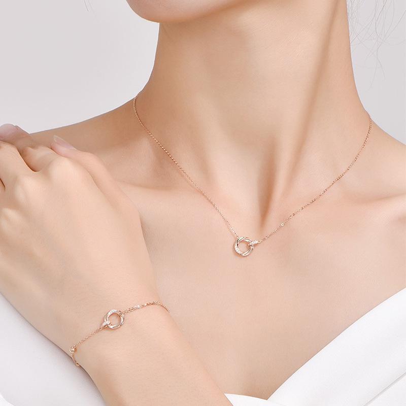 Product Introduction of Fashionable and Luxurious Style with Zircon Inlaid Mobius Double Ring Necklace, Women's Geometric Circular Ring Pendant, Collarbone Chain 3