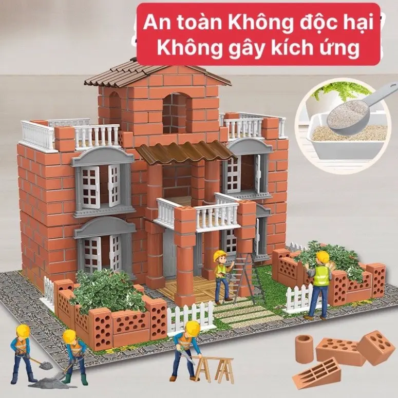 Đồ chơi lắp ráp xây nhà gạch mini mô phỏng như thật cho bé nhập vai thợ hồ kĩ sư xây dựng có sẵn dụng cụ, xi măng Bộ Lắp Ráp Tháo Lắp Toy Xếp Hình 2