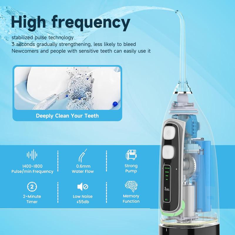 Water Flosser, 1 Count Rechargeable Oral Irrigator with Nozzles, Waterproof Dental Irrigator, Oral Care Tool for Home & Travel 7
