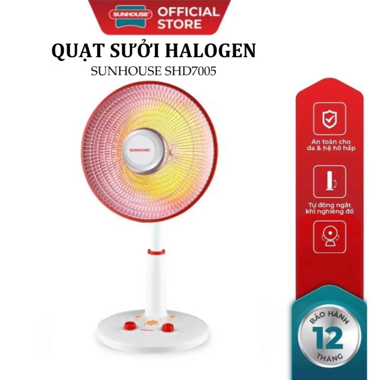 ￼Quạt sưởi halogen Sunhouse SHD7005 công suất 800W diện tích sưởi 5-15m2