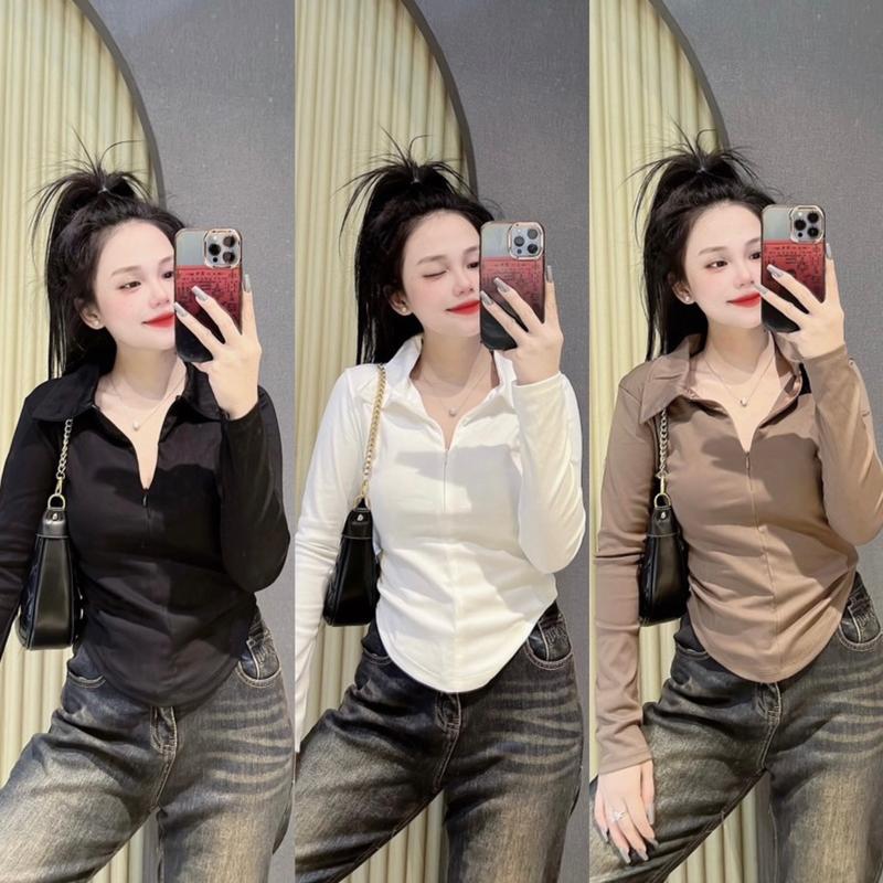 Product Introduction of Áo thun tay dài nữ cổ bẻ phối khoá kéo dáng ôm sát body (Tay dài khoá kéo) Top Women 2